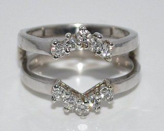 Diamond Jacket Enhancer 0.45ct 14K White Gold 2 wedding bands attached Jewelry