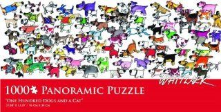 One Hundred Dogs and a Cat   Kevin Whitlark Panoramic 1000 Pc Puzzle Toys & Games