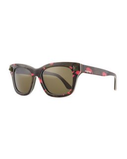 Camo Resin Sunglasses with Rockstud Temple, Fuchsia   Valentino   Fuchsia