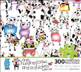 One Hundred cows and a chicken 300 Oversized Piece Puzzle by WHITLARK MADE IN USA PUZZLE Toys & Games