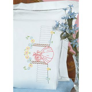 Stamped Pillowcases With White Lace Edge 2/pkg vintage Lady