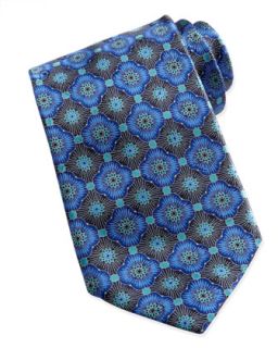 Mens Geometric Floral Silk Tie, Blue   Ermenegildo Zegna   Blue