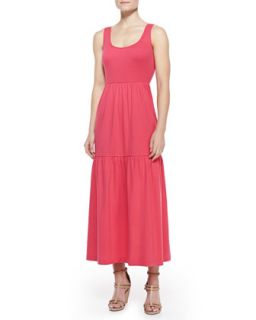 Womens Tiered Long Tank Dress, Petite   Joan Vass   Raspberry (0P (4P))