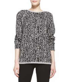 Womens Long Sleeve Jacquard Sweater, Black/Gray   Halston Heritage   Blk/Grey