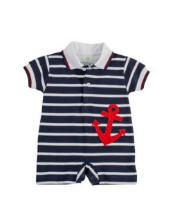Anchor Pique Knit Short Playsuit, Navy/White, 3 9 Months   Florence Eiseman