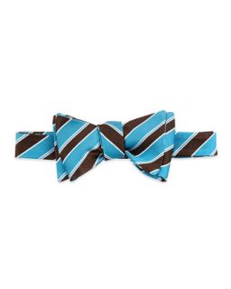 Mens Grosgrain Stripe Silk Bow Tie, Aqua   Aqua