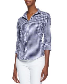 Womens Barry Gingham Check Button Front Blouse, Blue/White   Frank & Eileen  