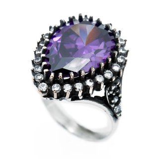 Hurrem Sultan Ring with Amethyst and Clear Cz Stones. Very Popular Turkish Tv Series Hurrem Sultan Alia Jewelry
