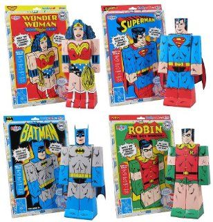 Set of 4 Kookycraft 9" Paper DC Comics Superheroes (Superman, Wonder Woman, Batman, Robin) by Mixo Toys & Games