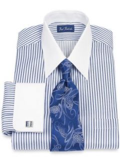 Paul Fredrick Men's 2 Ply Cotton Straight Collar French Cuff Dress Shirt Blue 20.0/37 at  Men�s Clothing store