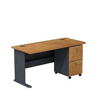 Bush Cubix 60W Desk w/ 2 Dwr Mobile Ped (F/F)   Natural Cherry/Slate Gray, Fully assembled