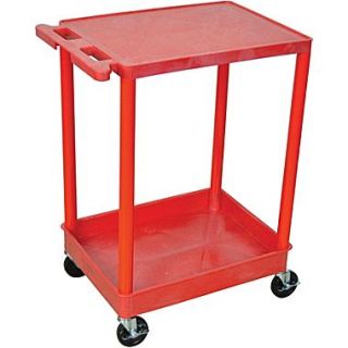 Luxor STC Series 2 Shelves Flat Top & Tub Bottom Shelf Cart, Red