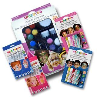 Snazarro Deluxe Party Pack Face Paint Kit   Includes Ultimate Party Pack plus Boys and Girls Face Paint Crayon Sticks and Boys and Girls Face Paint Stencils Toys & Games