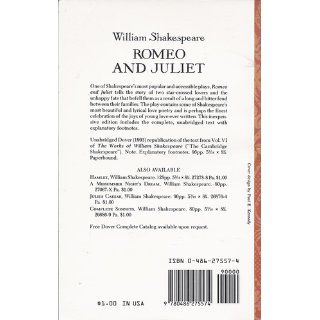 Romeo and Juliet (Dover Thrift Editions) William Shakespeare 9780486275574 Books