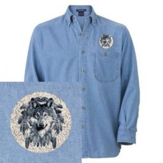 Artsmith, Inc. Denim Embroidered Shirt Wolf Dreamcatcher Clothing