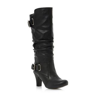 Head Over Heels by Dune Black poach buckle trim slouch knee high boots