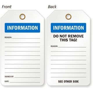 Information / Do Not Remove This Tag (Back), Vinyl 15 mil Plastic, Eyelet, 6 Tags / Pack, 8.5" x 3.75"  