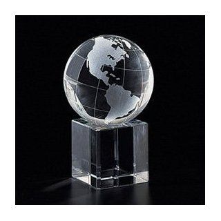 4" Crystal World Globe on Stand  Award Plaques 