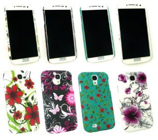 Emartbuy� Samsung Galaxy S4 I9500 Bundle Pack of 4 Clip On Protection Case/Cover/Skin   Rose Garden, Violet Flowers, Red Hawaiian Flowers & Butterfly Garden Cell Phones & Accessories