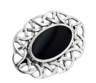 Sterling Silver Celtic Knot and Black Onyx Pin Brooch Jewelry