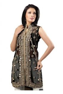 Mandiran Collar Neck Full Mirror Stone Work Sleeve Less Dress