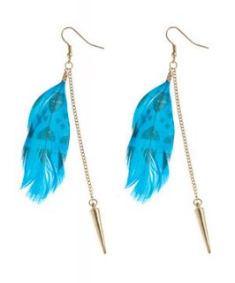 Teens Blue Aztec Print Feather Earrings