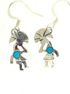 By Navajo artist Lucille Platerro.Beautiful Sterling silver & Turquoise Navajo Kokopelli dangle earrings Jewelry