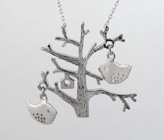 Two Birds on a Tree Vintage Looking Sterling Silver Necklace Jewelry