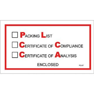 Envelopes, 5 1/2 x 10   Full Face, Packing/Cert of Compliance/Cert. of Analysis Enclosed, 1000/Case