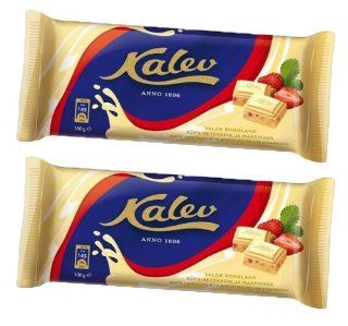 White Chocolate Bar with Biscuit Pieces and Strawberry, Made in Estonia By Kalev Ltd. [Pack of 2]  Packaged Biscuit Snack Cookies  Grocery & Gourmet Food