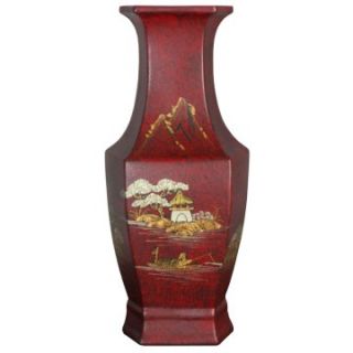 Oriental Unlimited 14H in. Red Hexagonal Porcelain Vase   Table Vases
