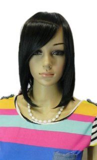 Qiyun Women's Heat Resistant Black Medium Natural Looking Heat Resistant Fibre Synthetic Hair Cosplay Anime Costume Wig Health & Personal Care