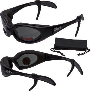 LTD Foam Padded Motorcycle Sunglasses, FREE Rubber EAR LOCKS and Microfiber Cleaning/Storage Pouch   MATTE Black Frame Automotive