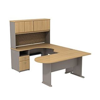 Bush Cubix U Desk w/ Expandable Corner Desk, Bridge & Peninsula Desk   Danish Oak/Sage  Make More Happen at