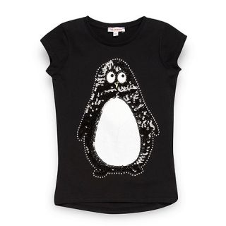 bluezoo Girls black sequinned penguin t shirt