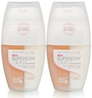 Maybelline SuperStay Silky Foundation SPF 12 MEDIUM 1 BY MAYBELLINE (SHADE ON SKIN SANDY BEIGE) (PACK Of 2)  Foundation Makeup  Beauty