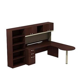 Bush Quantum 103W x 72D RH Peninsula L Station with Hutch, 3 Drawer File and Bookcase, Harvest Cherry  Make More Happen at