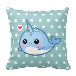 Cute baby narwhal on polka dots pillow