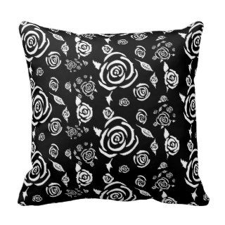 Black and White Rose Pattern Pillow