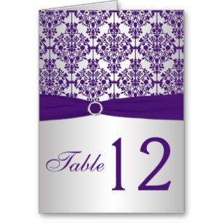 Silver and Purple Damask Table Number Card Greeting Card