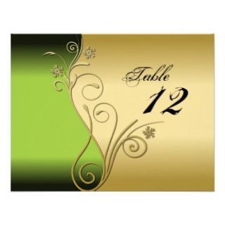 Table Number Wedding Card   Classy Green & Gold Invite