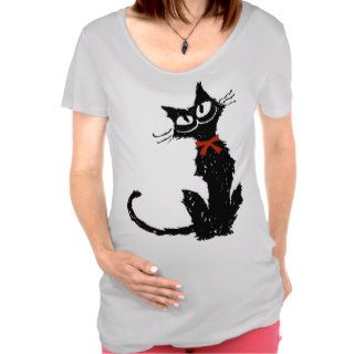 Red ribbon and Black cat Maternity Shirts