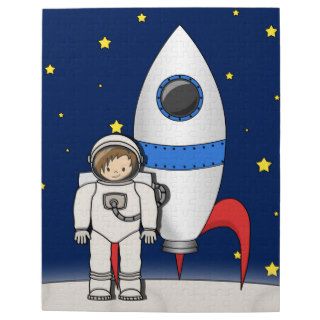 Cute Cartoon Spaceman and Rocket Ship Jigsaw Puzzles