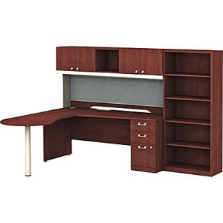 Bush Quantum 103W x 72D LH Peninsula L Station with Hutch, 3 Drawer File and Bookcase, Harvest Cherry  Make More Happen at