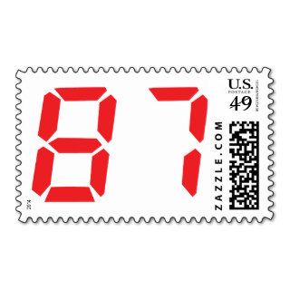87 eighty seven red alarm clock digital number postage stamp