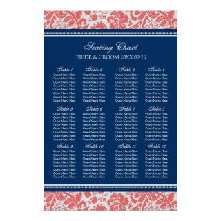 Seating Chart 12 Tables 96 Guest Coral Damask Print