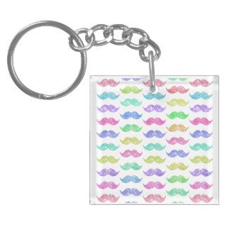 Funny Girly Mustache Chic Pink Glitter Photo Print Square Acrylic Key Chain
