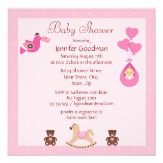 Rocking Horse & Bears Pink Baby Shower Custom Invites