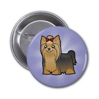 Cartoon Yorkshire Terrier (long hair with bow) Pins
