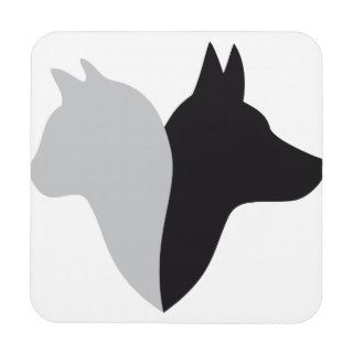 cat and dog head silhouette drink coaster